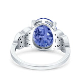 Art Deco Oval Wedding Engagement Ring Round Simulated Cubic Zirconia 925 Sterling Silver