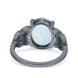 Art Deco Oval Wedding Engagement Ring Round Simulated Cubic Zirconia 925 Sterling Silver