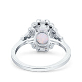 Halo Art Deco Wedding Engagement Ring Lab Created White Opal Round Simulated Cubic Zirconia 925 Sterling Silver