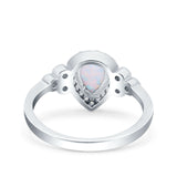 Halo Pear Wedding Engagement Ring Lab Created White Opal Round Simulated Cubic Zirconia 925 Sterling Silver