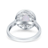 Halo Art Deco Wedding Engagement Ring Lab Created White Opal Round Simulated Cubic Zirconia 925 Sterling Silver