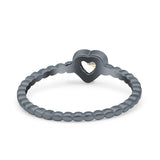 Heart Band Engagement Wedding Ring Round Simulated Cubic Zirconia 925 Sterling Silver