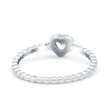Heart Band Engagement Wedding Ring Round Simulated Cubic Zirconia 925 Sterling Silver