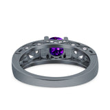 Art Deco Wedding Bridal Engagement Ring Band Round Simulated Cubic Zirconia 925 Sterling Silver