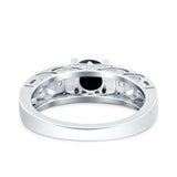 Art Deco Wedding Bridal Engagement Ring Band Round Simulated Cubic Zirconia 925 Sterling Silver
