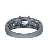 Art Deco Wedding Bridal Engagement Ring Band Round Simulated Cubic Zirconia 925 Sterling Silver
