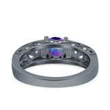 Art Deco Wedding Bridal Engagement Ring Band Round Simulated Cubic Zirconia 925 Sterling Silver