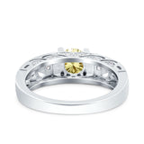 Art Deco Wedding Bridal Engagement Ring Band Round Simulated Cubic Zirconia 925 Sterling Silver