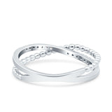 Beaded Criss Cross Wedding Ring Simulated Cubic Zirconia 925 Sterling Silver