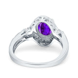 Oval Art Deco Wedding Engagement Bridal Ring Accent Vintage Round Simulated Cubic Zirconia 925 Sterling Silver