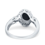 Oval Art Deco Wedding Engagement Bridal Ring Accent Vintage Round Simulated Cubic Zirconia 925 Sterling Silver