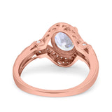 Oval Art Deco Wedding Engagement Bridal Ring Accent Vintage Round Simulated Cubic Zirconia 925 Sterling Silver