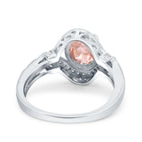 Oval Art Deco Wedding Engagement Bridal Ring Accent Vintage Round Simulated Cubic Zirconia 925 Sterling Silver
