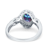 Oval Art Deco Wedding Engagement Bridal Ring Accent Vintage Round Simulated Cubic Zirconia 925 Sterling Silver
