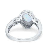 Oval Art Deco Wedding Engagement Bridal Ring Accent Vintage Round Simulated Cubic Zirconia 925 Sterling Silver