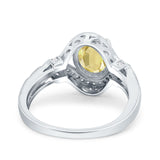Oval Art Deco Wedding Engagement Bridal Ring Accent Vintage Round Simulated Cubic Zirconia 925 Sterling Silver