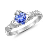 Heart Shape Simulated Cubic Zirconia Claddagh Wedding Ring 925 Sterling Silver