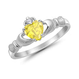 Heart Shape Simulated Cubic Zirconia Claddagh Wedding Ring 925 Sterling Silver