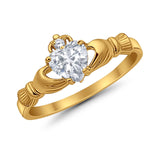 Heart Shape Simulated Cubic Zirconia Claddagh Wedding Ring 925 Sterling Silver