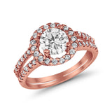 Halo Split Shank Engagement Ring Simulated Cubic Zirconia 925 Sterling Silver