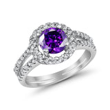 Halo Split Shank Engagement Ring Simulated Cubic Zirconia 925 Sterling Silver