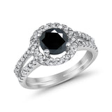 Halo Split Shank Engagement Ring Simulated Cubic Zirconia 925 Sterling Silver