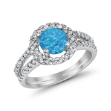 Halo Split Shank Engagement Ring Simulated Cubic Zirconia 925 Sterling Silver