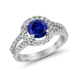 Halo Split Shank Engagement Ring Simulated Cubic Zirconia 925 Sterling Silver