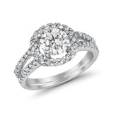 Halo Split Shank Engagement Ring Simulated Cubic Zirconia 925 Sterling Silver