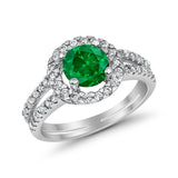 Halo Split Shank Engagement Ring Simulated Cubic Zirconia 925 Sterling Silver