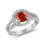 Halo Split Shank Engagement Ring Simulated Cubic Zirconia 925 Sterling Silver