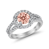Halo Split Shank Engagement Ring Simulated Cubic Zirconia 925 Sterling Silver