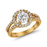 Halo Split Shank Engagement Ring Simulated Cubic Zirconia 925 Sterling Silver