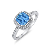 Halo Art Deco Design Ring Round Simulated Cubic Zirconia 925 Sterling Silver