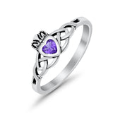 Celtic Knot Claddagh Ring Simulated Cubic Zirconia 925 Sterling Silver