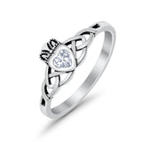 Celtic Knot Claddagh Ring Simulated Cubic Zirconia 925 Sterling Silver