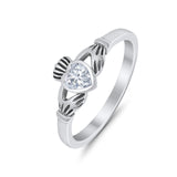 Irish Claddagh Heart Promise Ring Simulated Cubic Zirconia 925 Sterling Silver