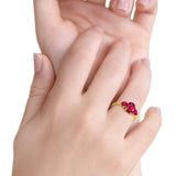 Fashion Promise Ring 3-Stone Simulated Ruby Cubic Zirconia 925 Sterling Silver