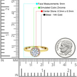 14K Yellow Gold Art Deco Halo Round Cubic Zirconia Engagement Ring