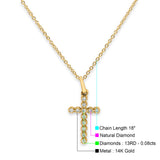 14K Gold 0.08ct Diamond Cross Pendant Necklace 18" Long