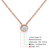 14K Gold 0.07ct Solitaire Bezel Set Diamond Pendant Chain Necklace 18" Long
