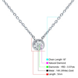 14K Gold 0.07ct Solitaire Bezel Set Diamond Pendant Chain Necklace 18" Long