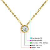 14K Gold 0.07ct Solitaire Bezel Set Diamond Pendant Chain Necklace 18" Long