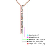 14K Gold 0.08ct Diamond Drop Vertical Bar Pendant Chain Necklace 18" Long