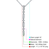 14K Gold 0.08ct Diamond Drop Vertical Bar Pendant Chain Necklace 18" Long