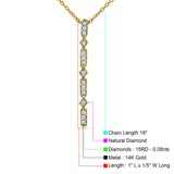 14K Gold 0.08ct Diamond Drop Vertical Bar Pendant Chain Necklace 18" Long