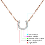 14K Gold 0.06ct Diamond Horseshoe Pendant Chain Necklace 18" Long