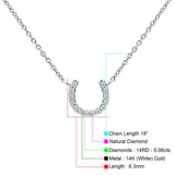 14K Gold 0.06ct Diamond Horseshoe Pendant Chain Necklace 18" Long