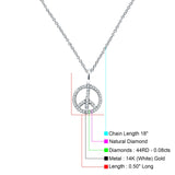 Peace Sign Necklace Diamond Pendant 14K Gold 0.08ct