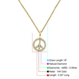 Peace Sign Necklace Diamond Pendant 14K Gold 0.08ct